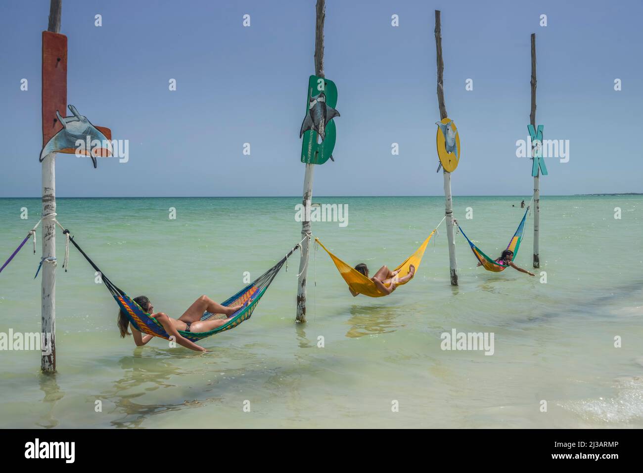 Beach, Hammocks, Isla Holbox, Quintana Roo, Mexico Stock Photo