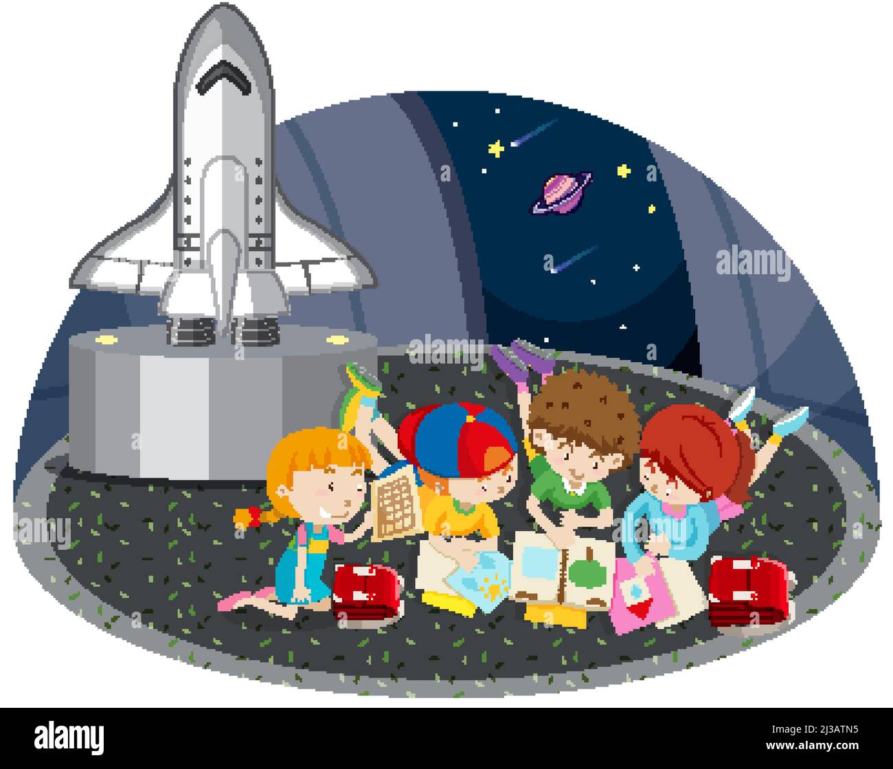 Astronomy theme with kids and spaceship illustration Stock Vector Image ...