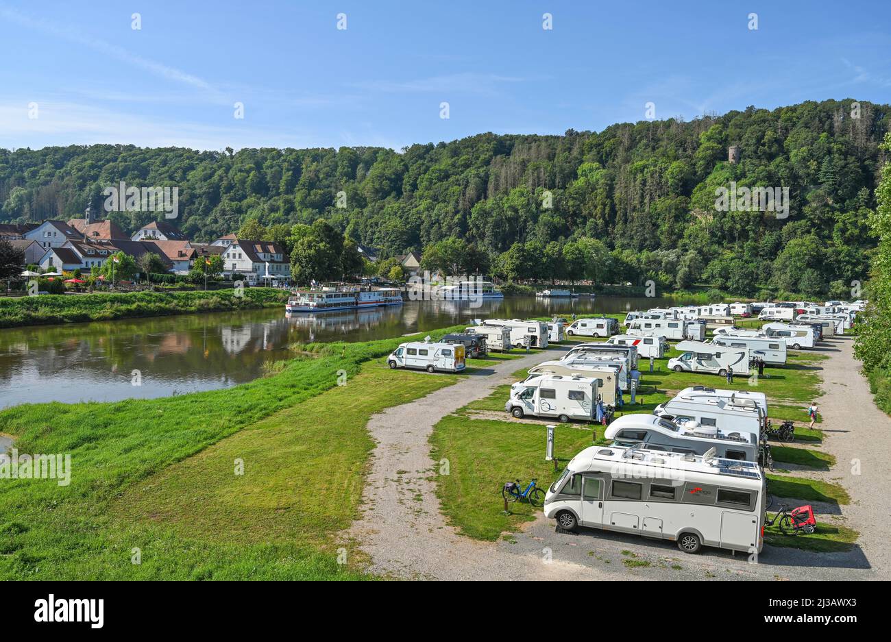 Campsite, Camper van pitch, Bad Karlshafen, Hesse, Germany Stock Photo