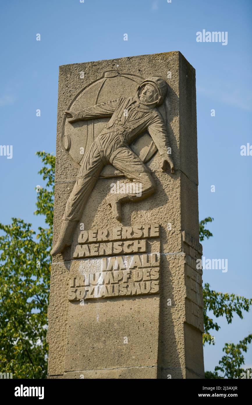 Monument to Cosmonaut Yuri Alexeyevich Gagarin, Koethen, Saxony-Anhalt, Germany Stock Photo