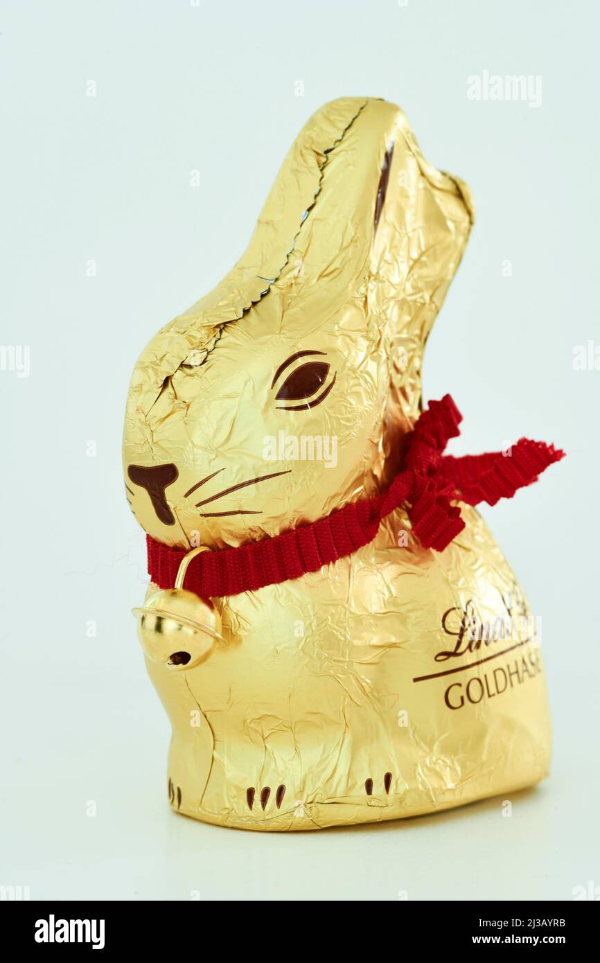 Chocolate Easter Bunny from Lindt, Gold Bunny Stock Photo