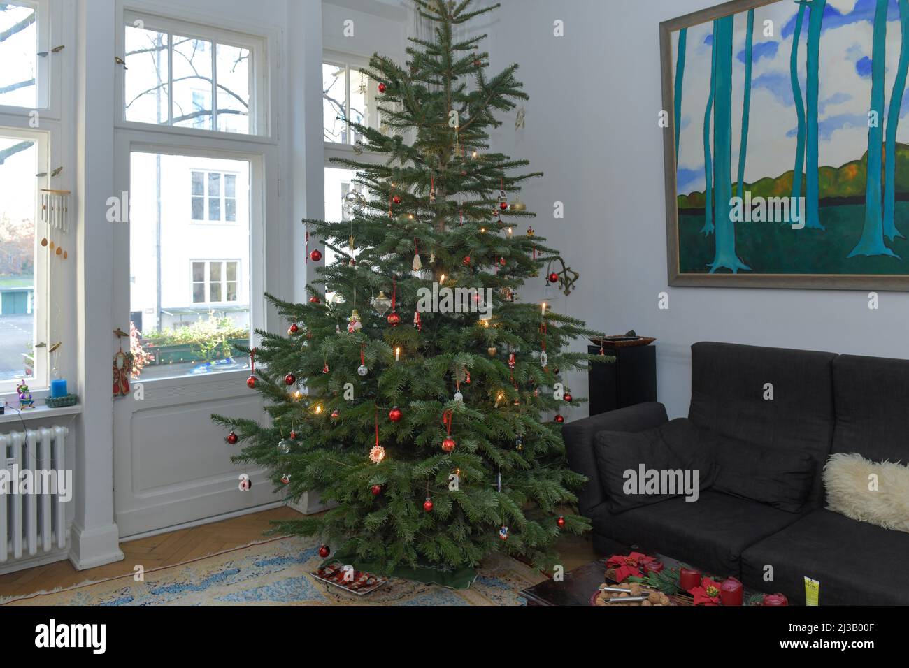 Christmas tree, Living room, Germany Stock Photo