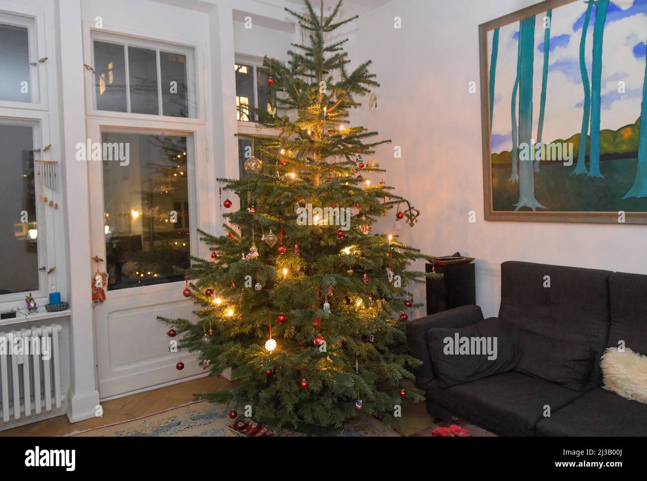 Christmas tree, Living room, Germany Stock Photo