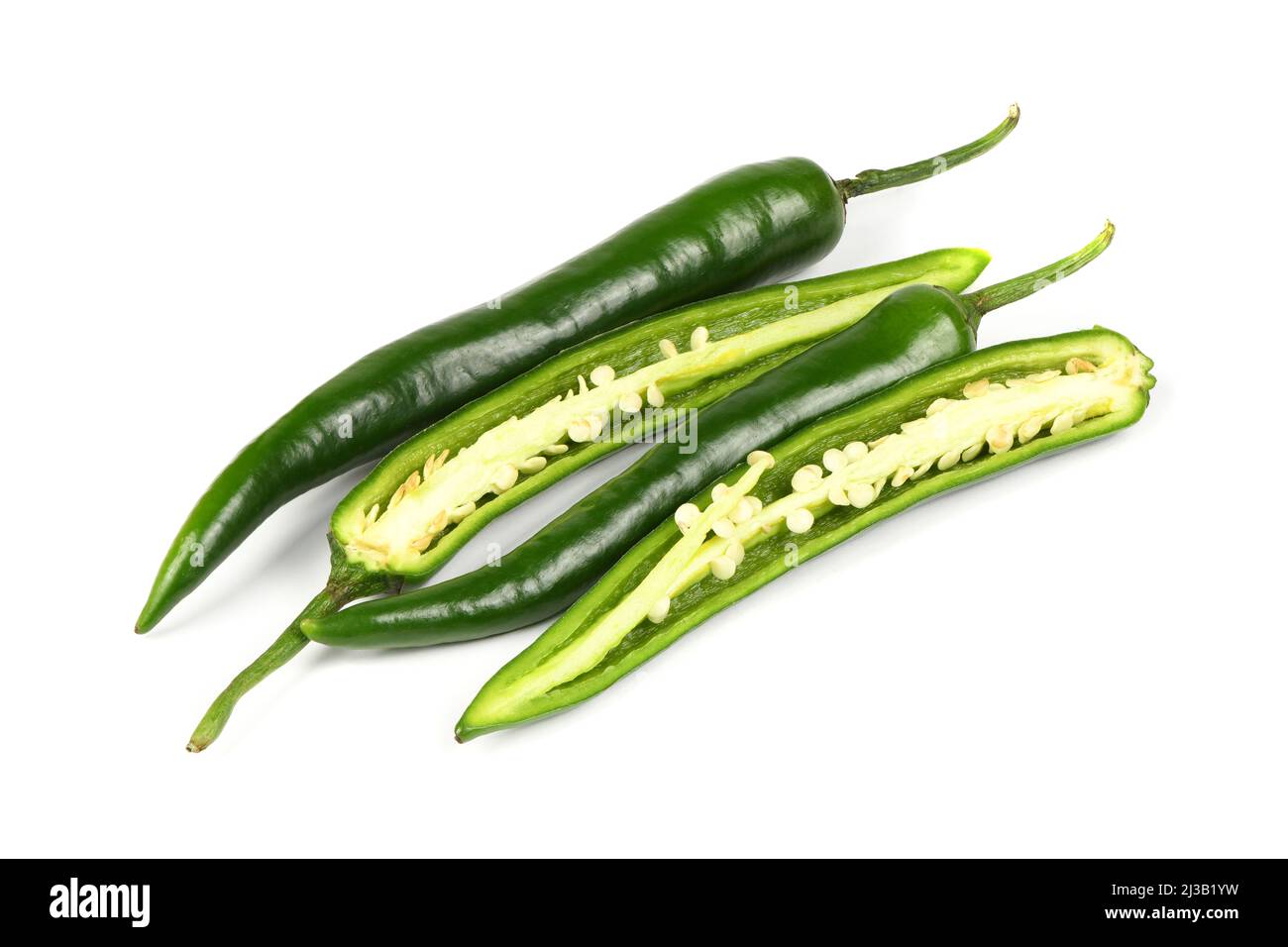 Green chili pepper isolated on white. High resolution photo. Full depth