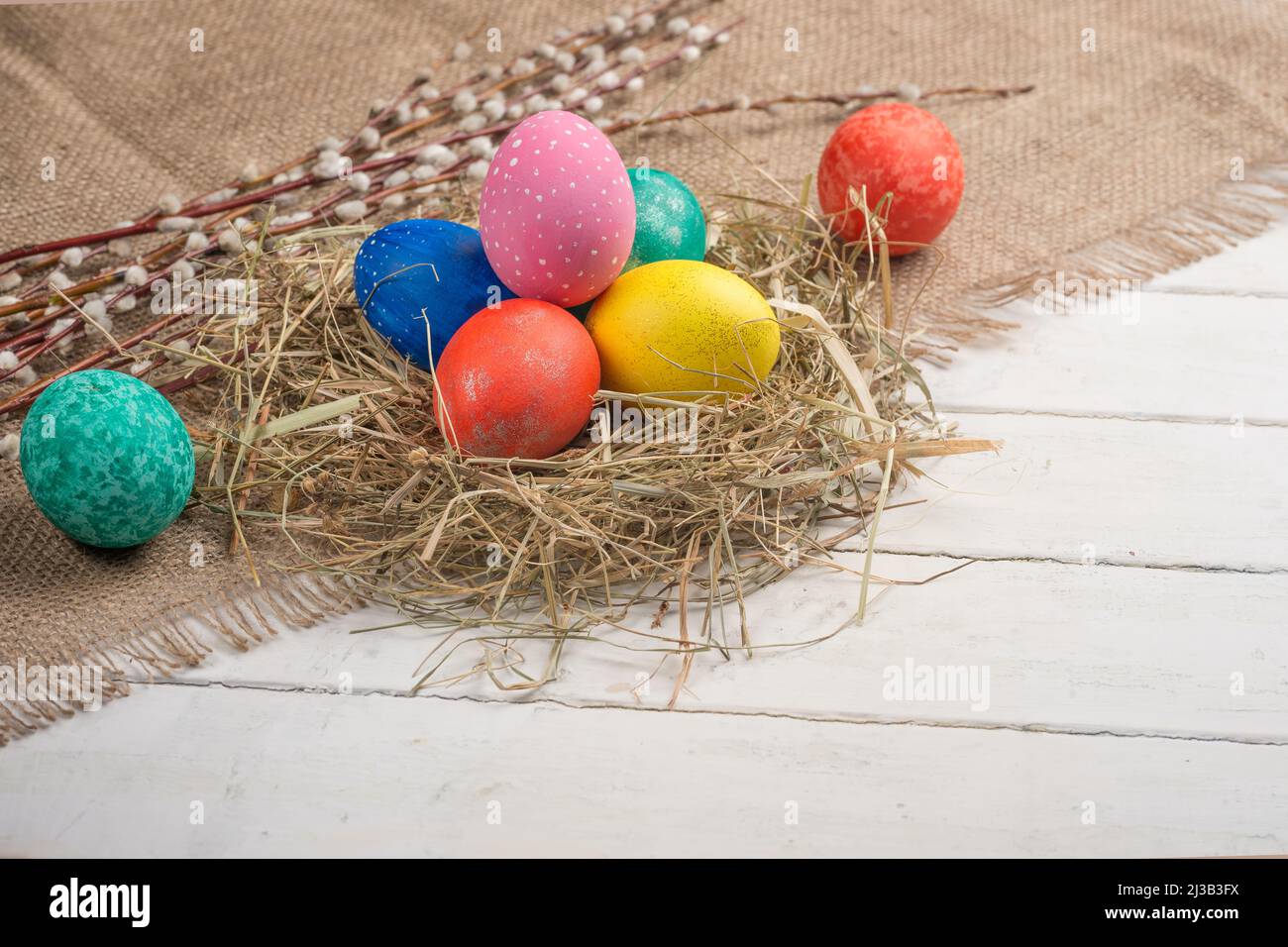 easter flat -lay eggs, with space for design Stock Photo - Alamy