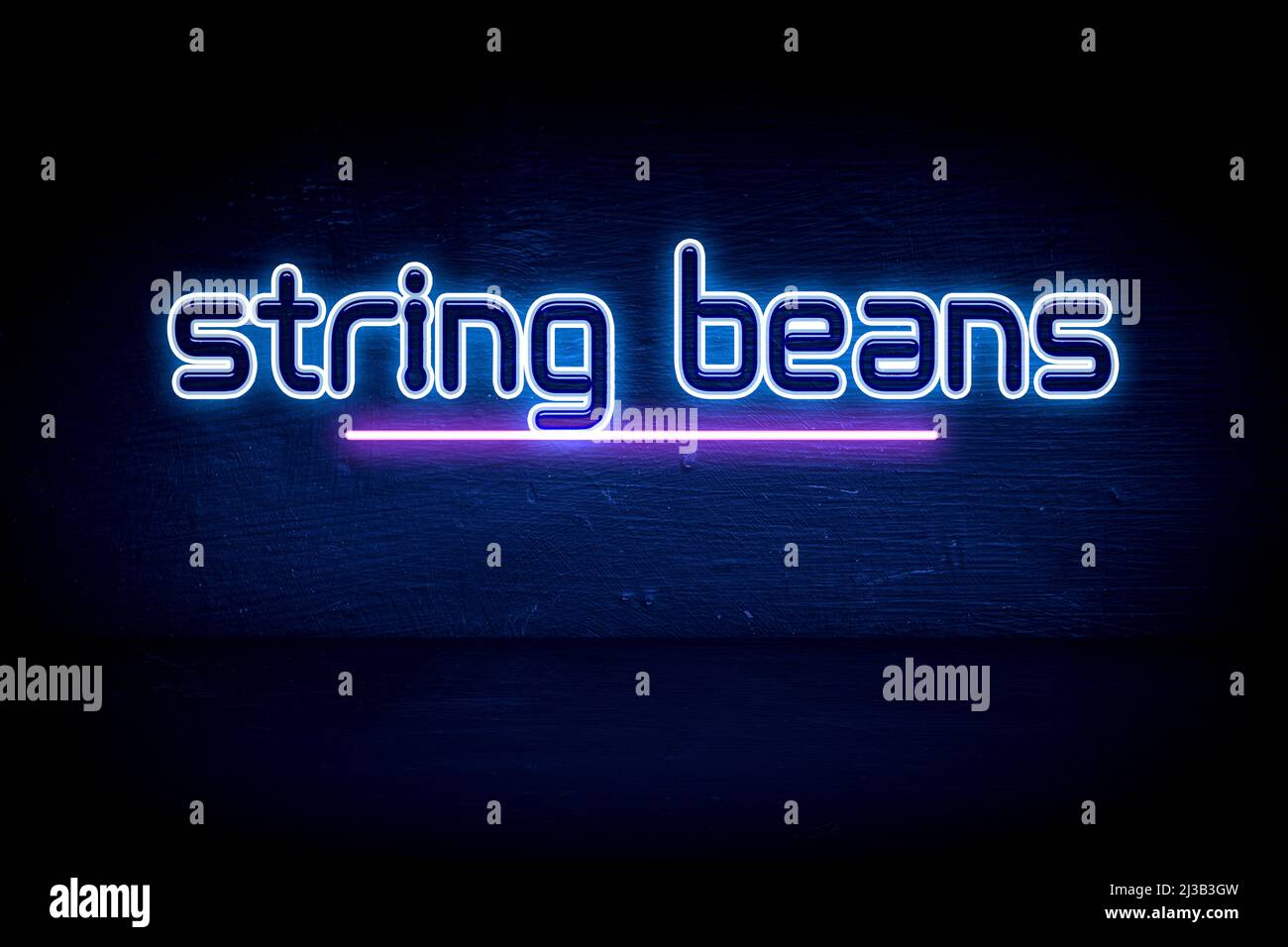 String beans blue neon announcement signboard Stock Photo Alamy
