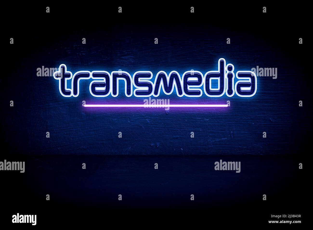 Transmedia - blue neon announcement signboard Stock Photo