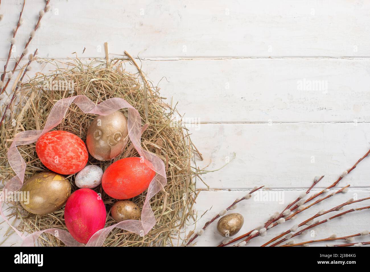 easter flat -lay eggs, with space for design Stock Photo - Alamy