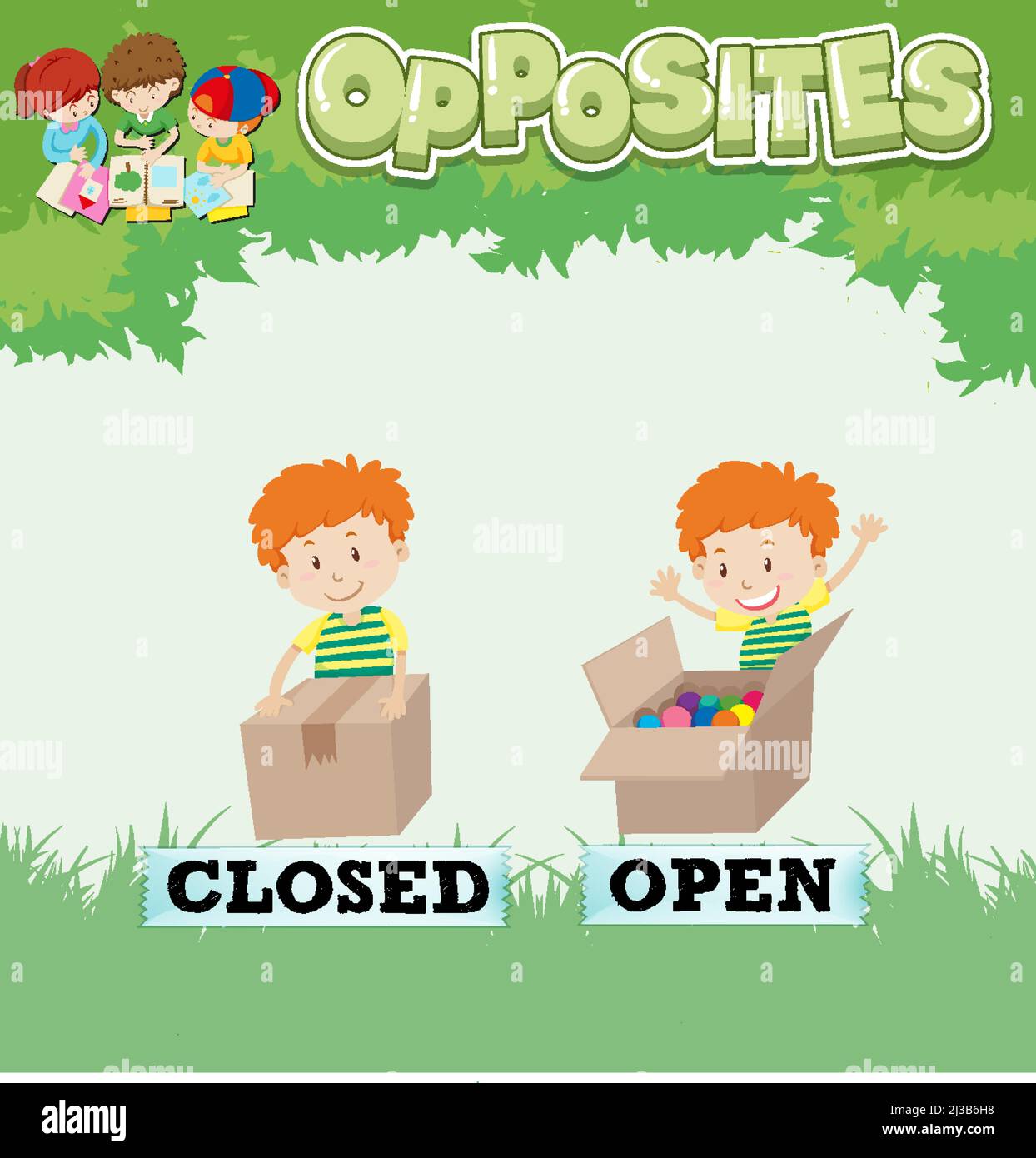 Opposite words for closed and open illustration Stock Vector Image ...