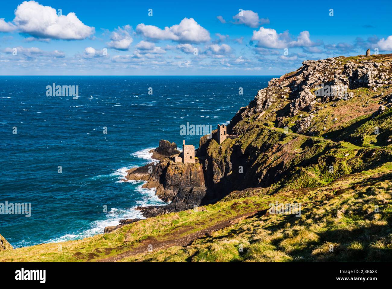 View across to The Crowns engine houses at Botallack Mine, Cape Cornwall, near Penzance, Cornwall, UK Stock Photo