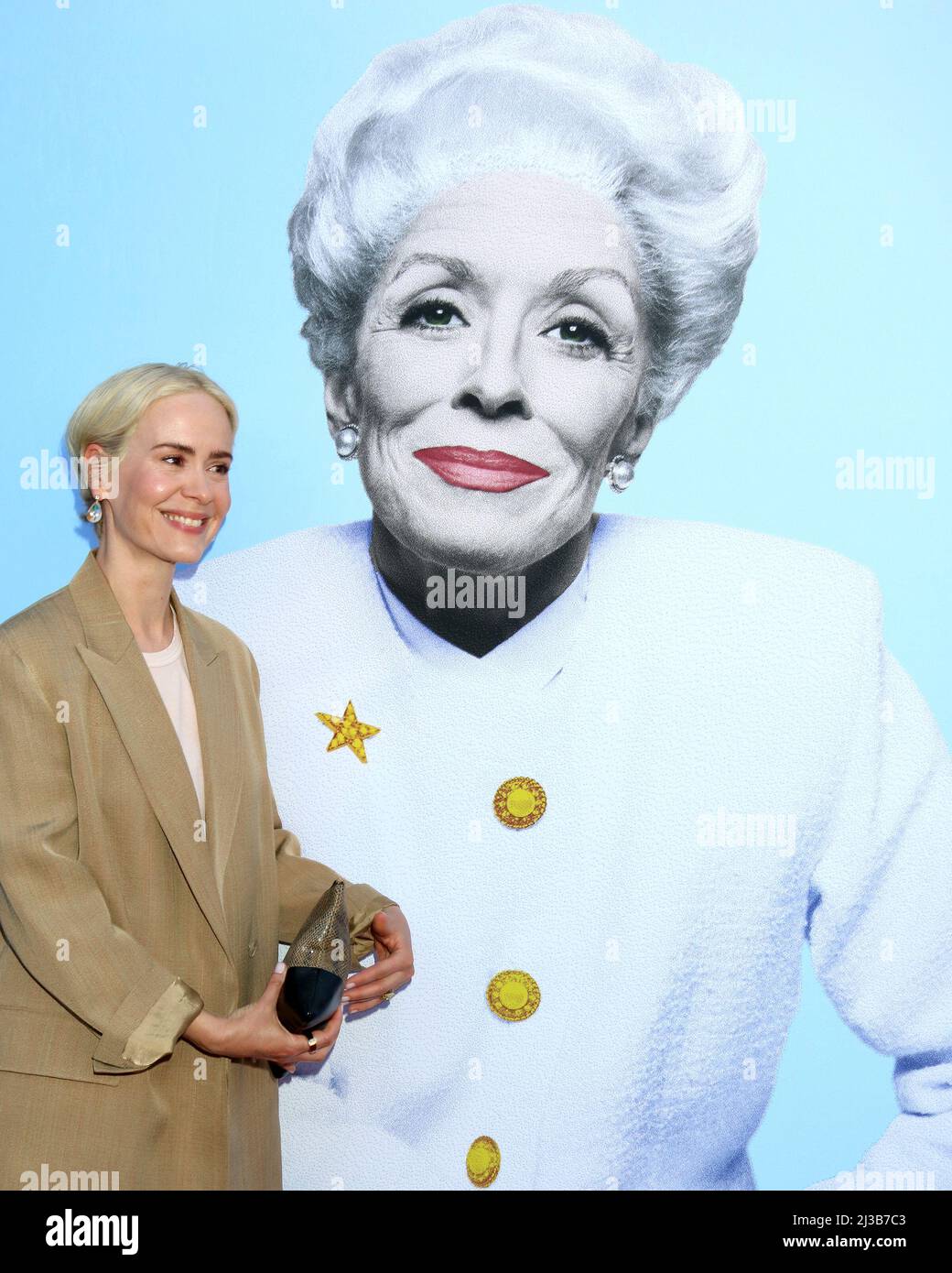 March 26, 2022, Pasadena, CA, USA: LOS ANGELES - MAR 26:  Sarah Paulson, with Poster of Holland Taylor as Ann Richards at the Opening Night Performance Of ''ANN'' at Pasadena Playhouse on March 26, 2022  in Pasadena, CA (Credit Image: © Kay Blake/ZUMA Press Wire) Stock Photo