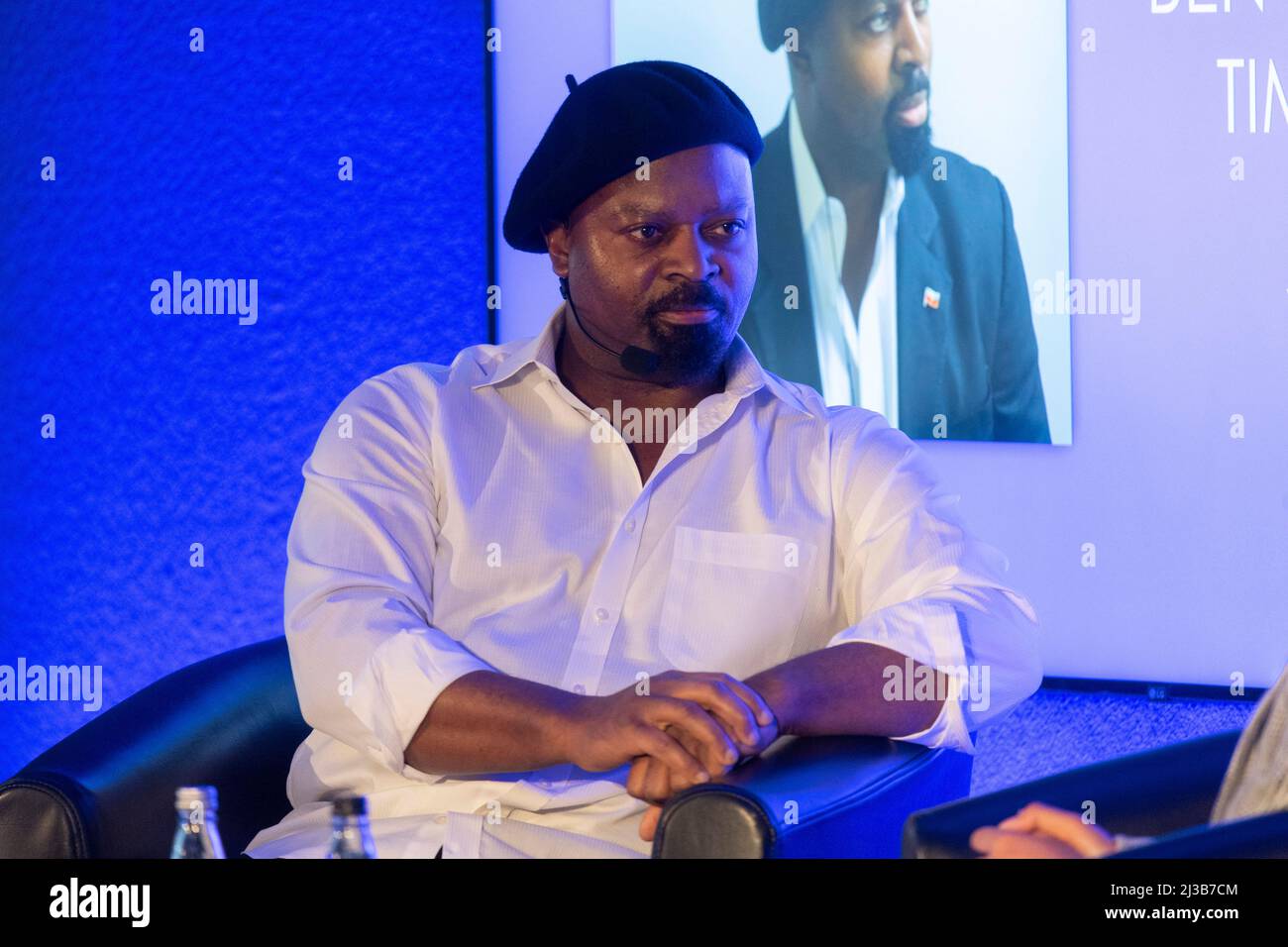 05 April 2022. London, UK. Author writer Ben Okri takes part in a talk at The London Book Fair held at Olympia venue. Photo by Ray Tang. Stock Photo