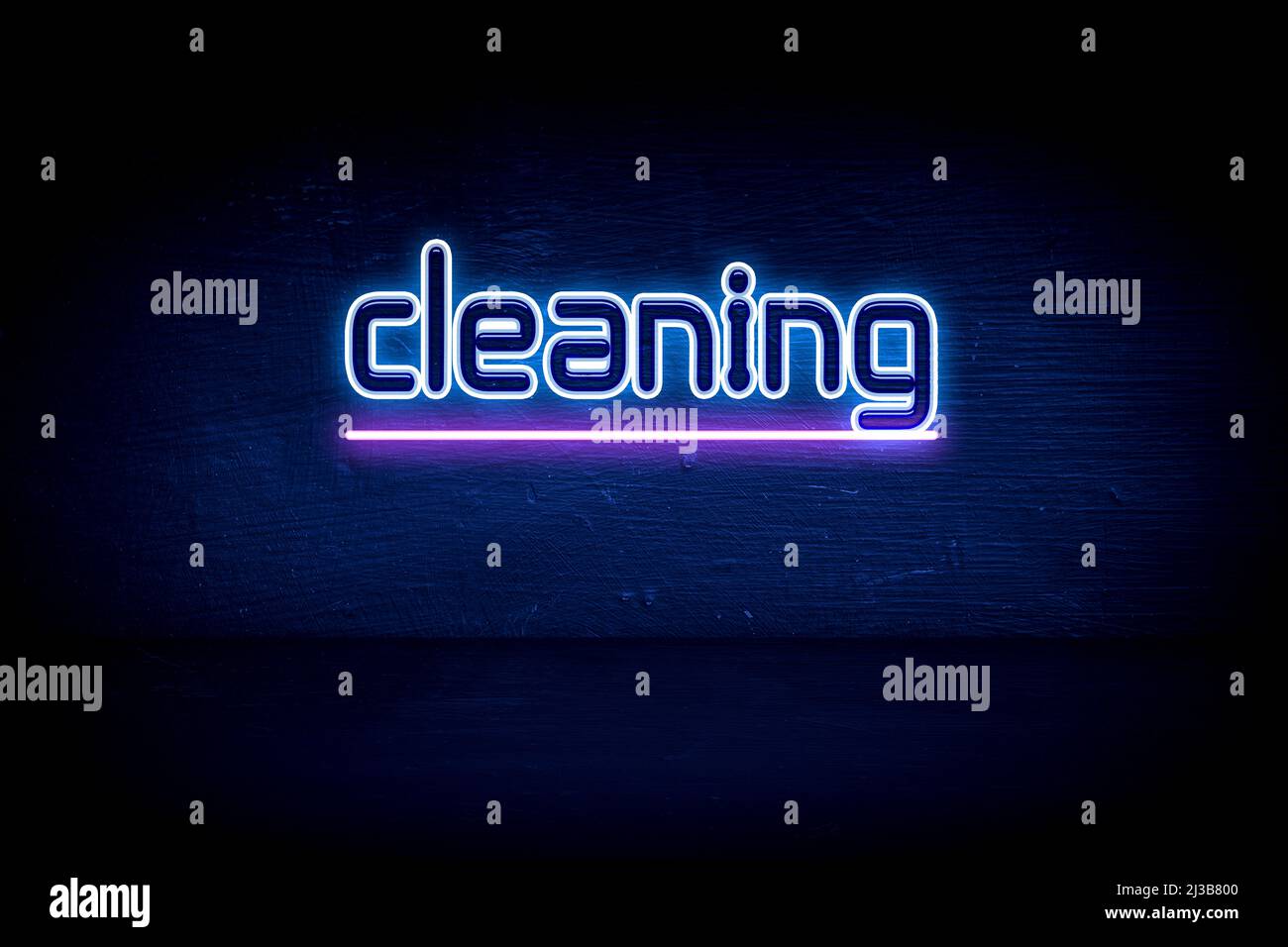 Cleaning blue neon announcement signboard Stock Photo Alamy