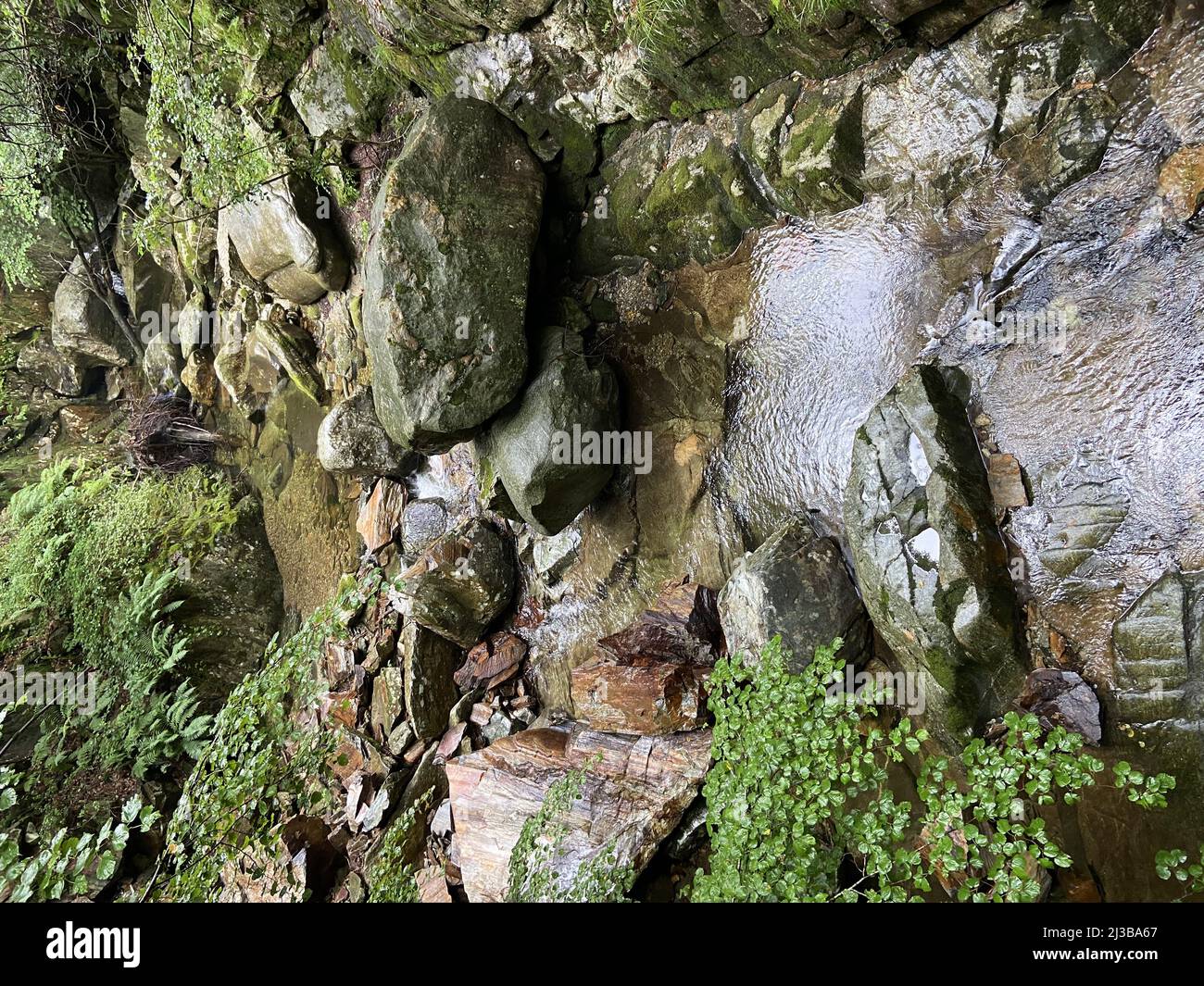 A view of landscape and waterfall Stock Photo