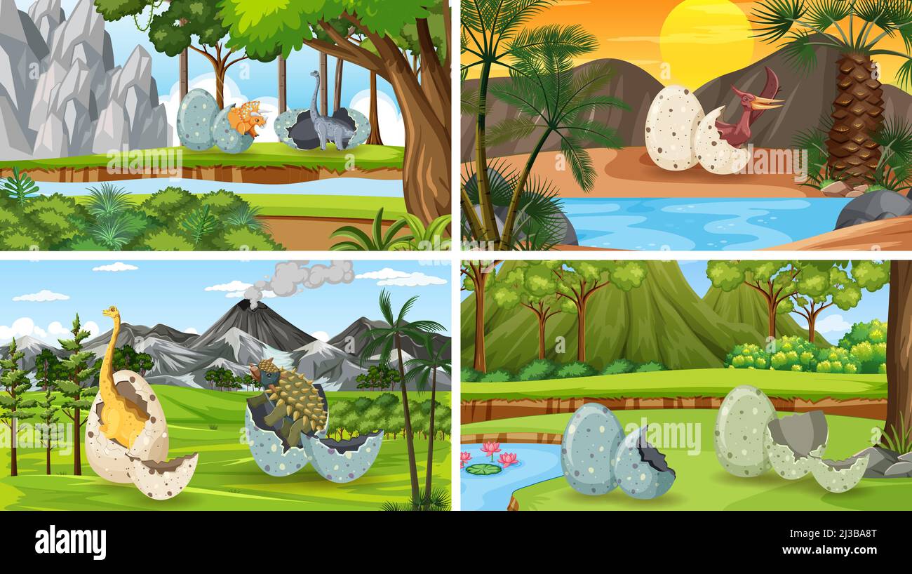 Scene with dinosaurs in the forest illustration Stock Vector Image ...