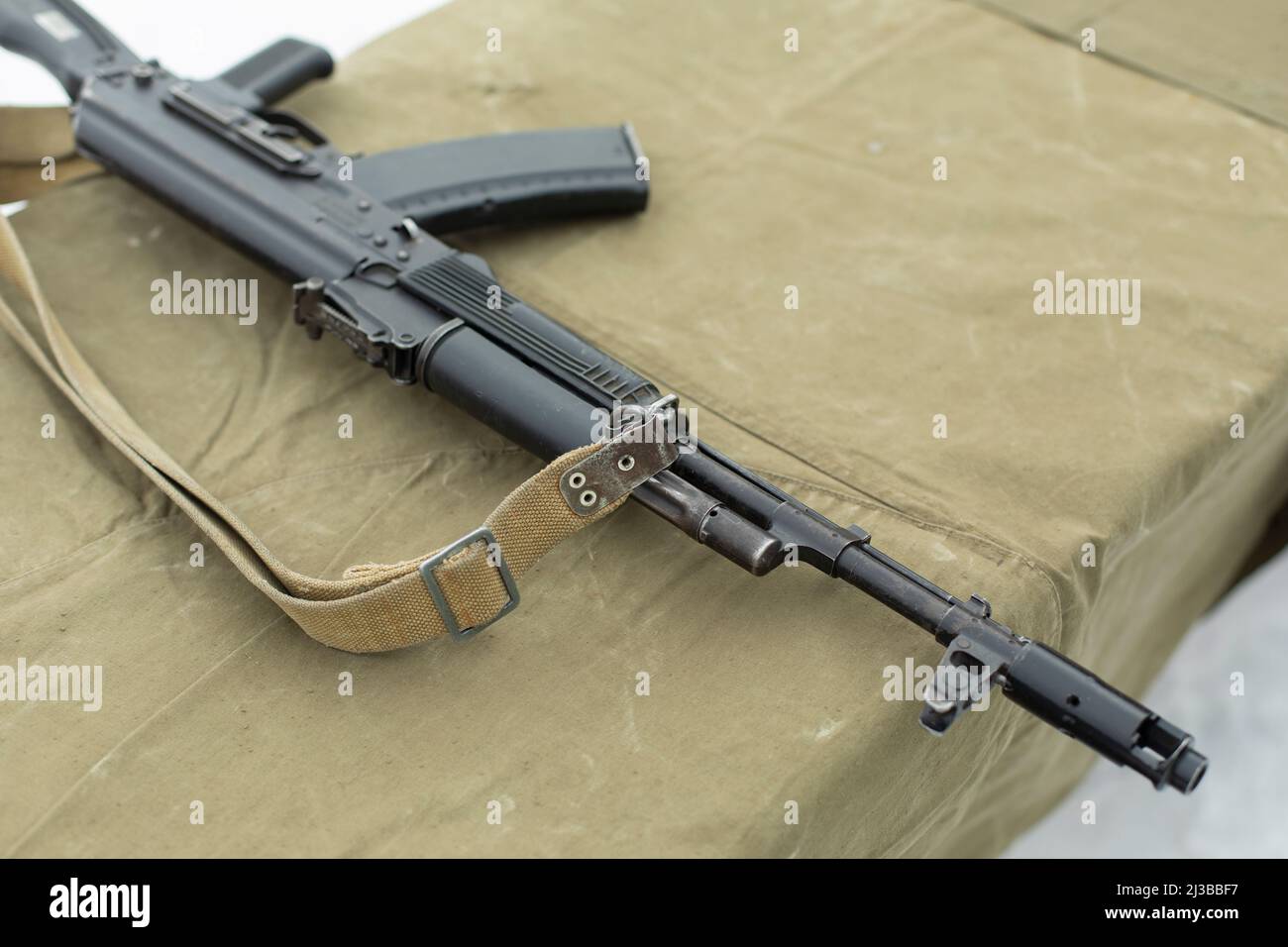 Firearm. Automatic rifle for shooting. Details of military training