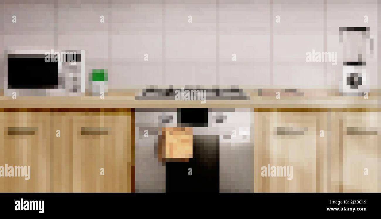 Modern kitchen interior with gas stove and cooking appliance. Vector