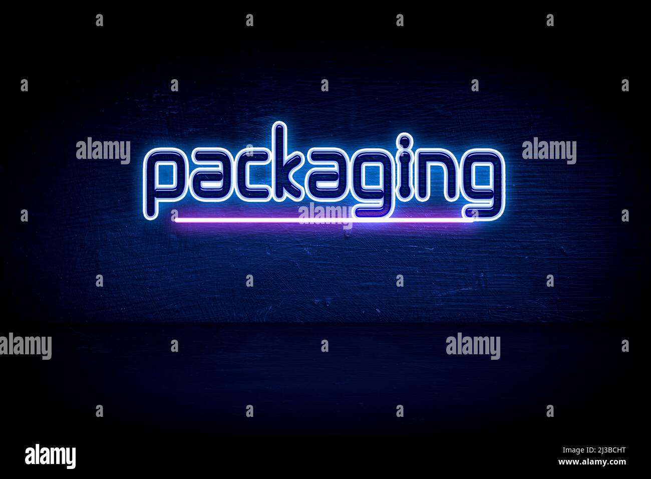Packaging blue neon announcement signboard Stock Photo Alamy