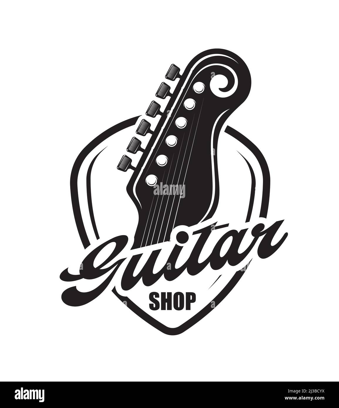 Acoustic guitar neck music instruments shop icon. Isolated vector