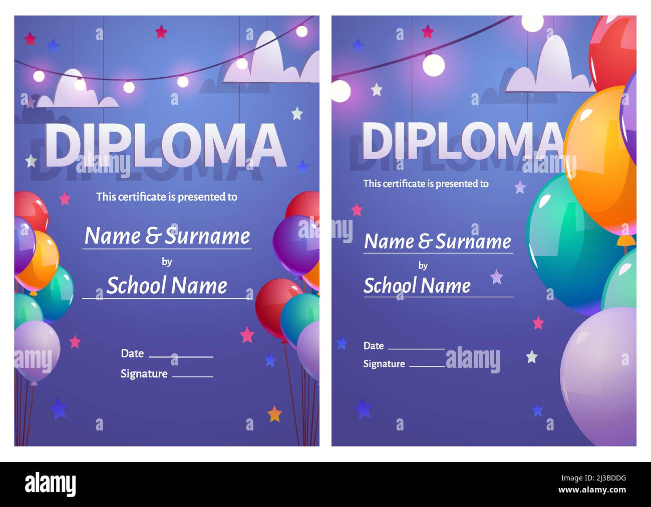 Diploma template for children in kindergarten, elementary school or