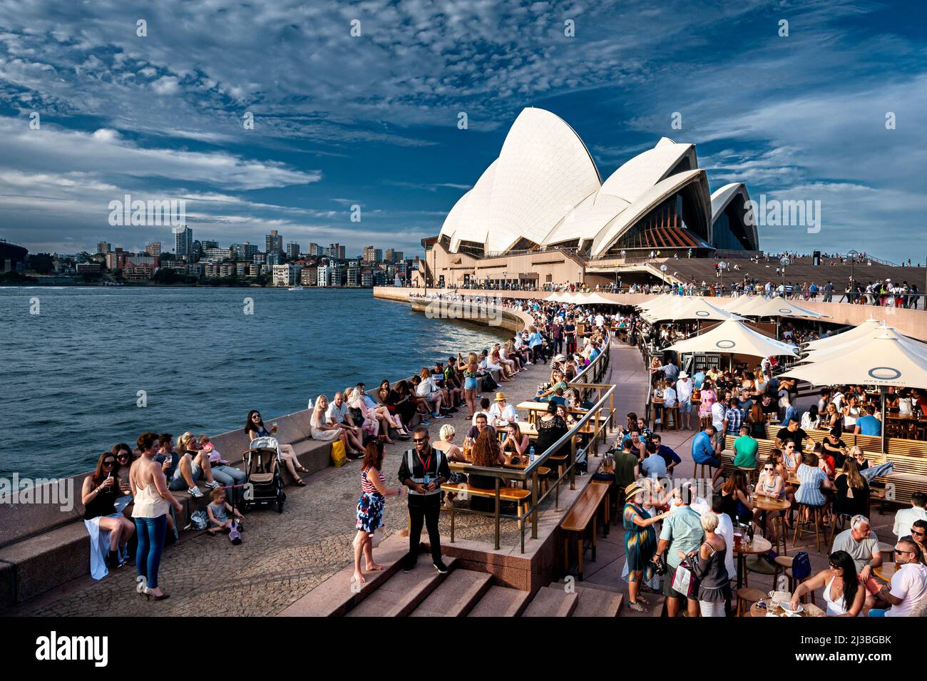 Famous Sydney Opera House Bar with many guests. Stock Photo