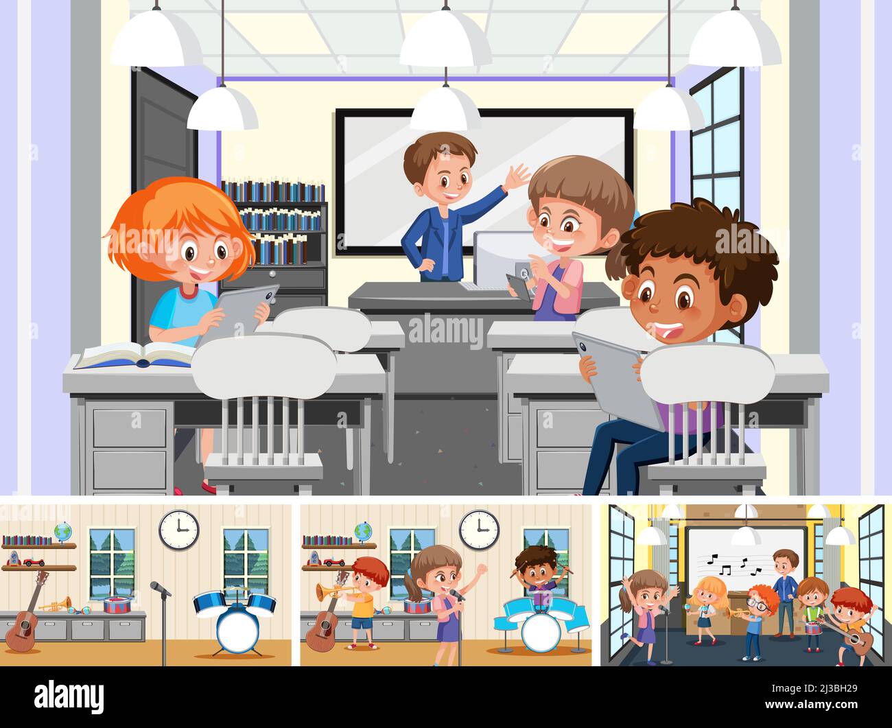 Set of student in the classroom scene illustration Stock Vector Image ...