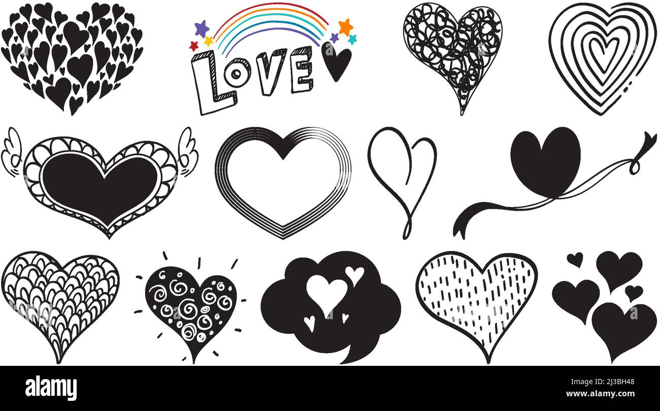 Black hand drawn hearts set illustration Stock Vector Image & Art - Alamy