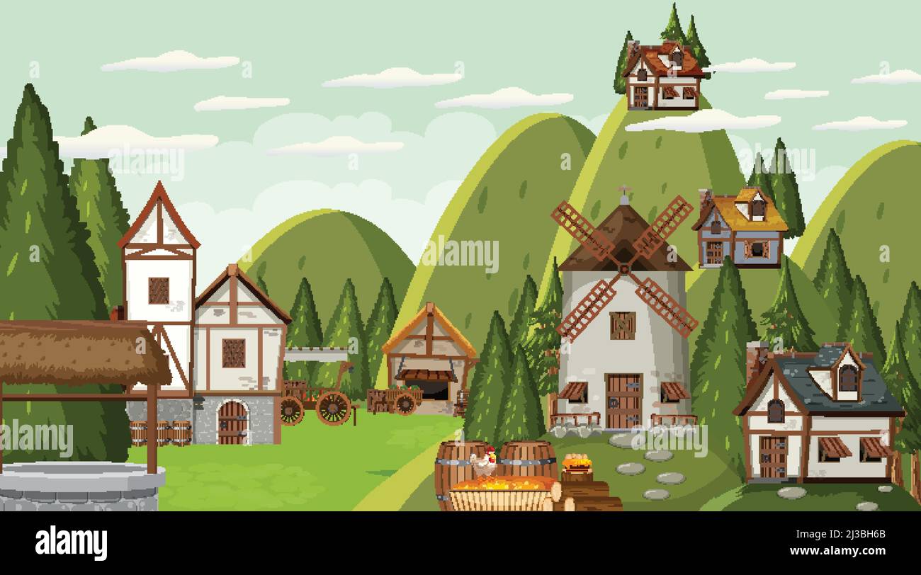 Medieval town scene background illustration Stock Vector Image & Art ...