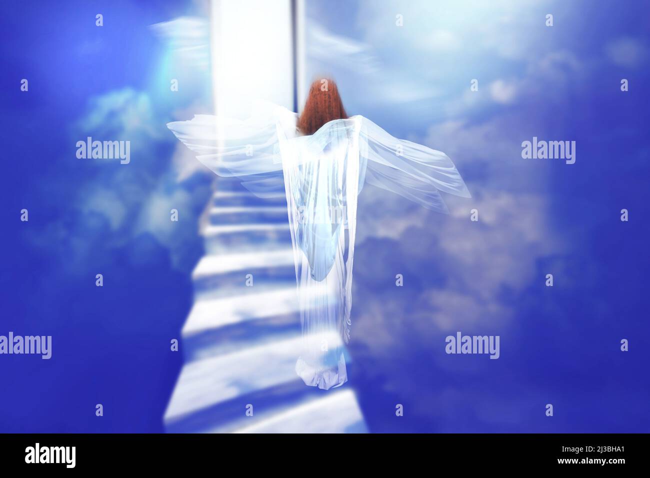 Resurrection of Jesus Christ. Jesus in Heaven. Easter Sunday background. 3D render illustration. Stock Photo