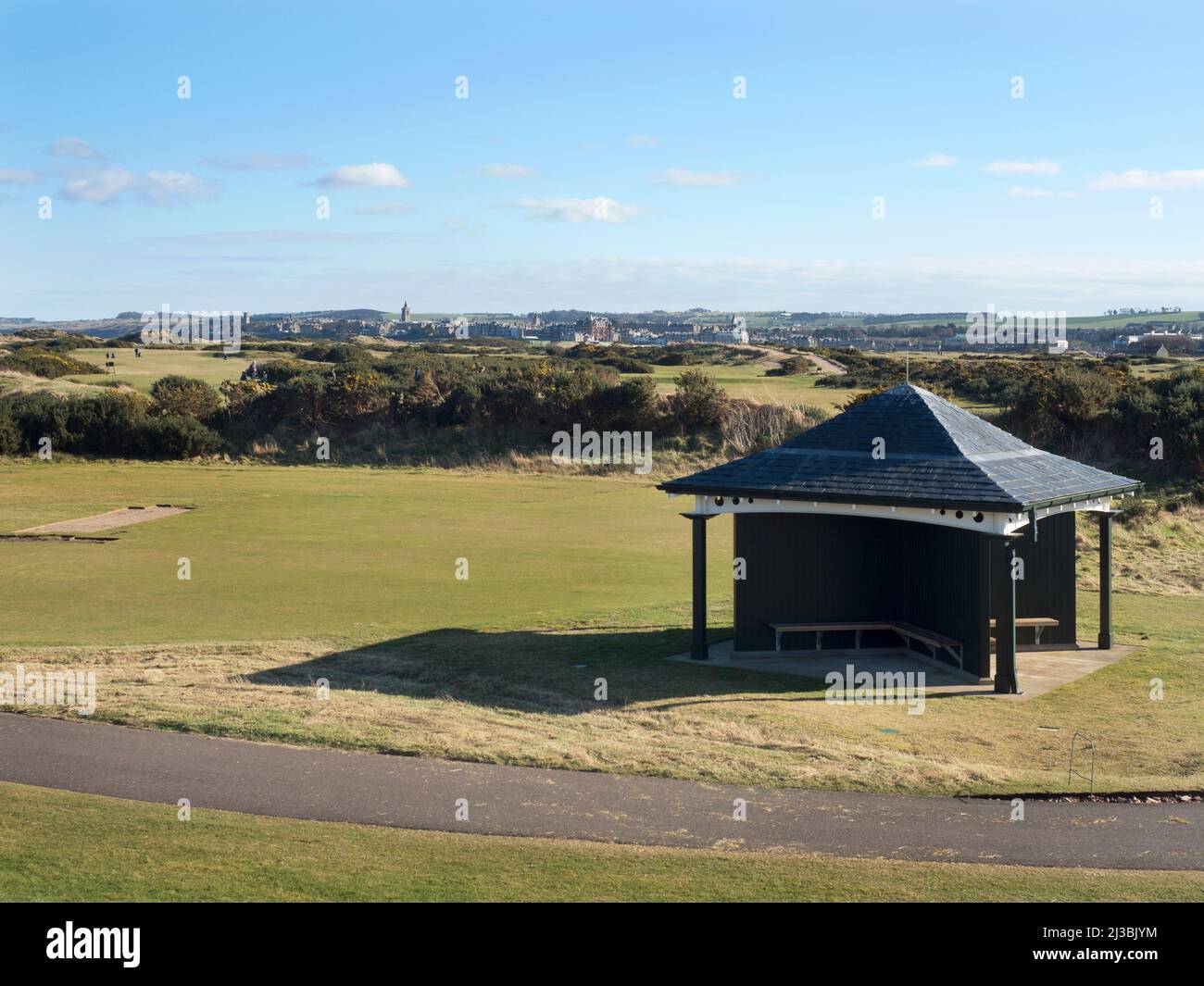 Looking towards St Andrews from the Old Course golf course at St Andrews Fife Scotland Stock Photo
