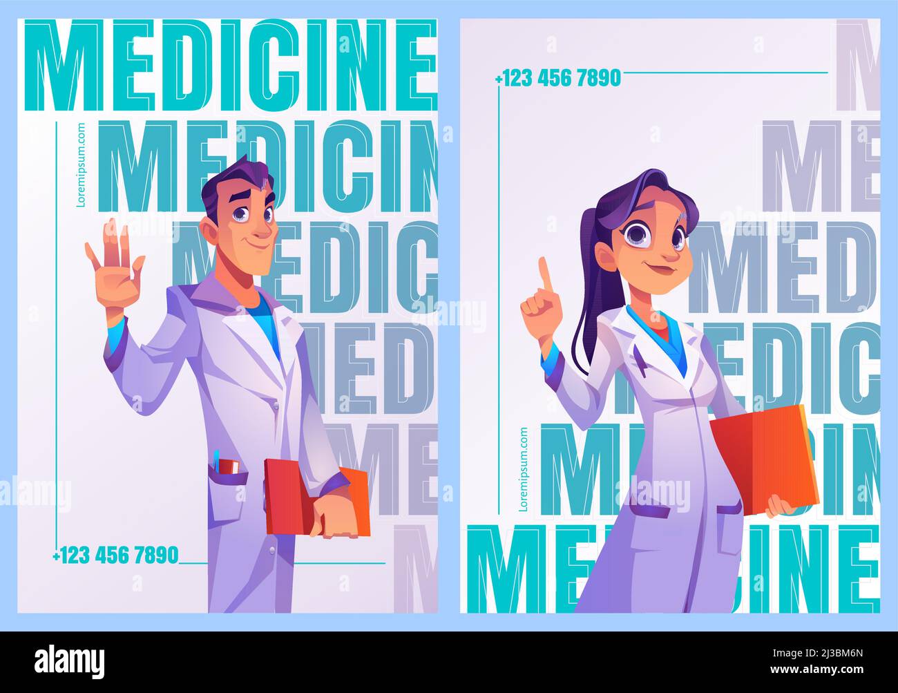 Medicine posters with doctors in professional uniform. Vector flyers