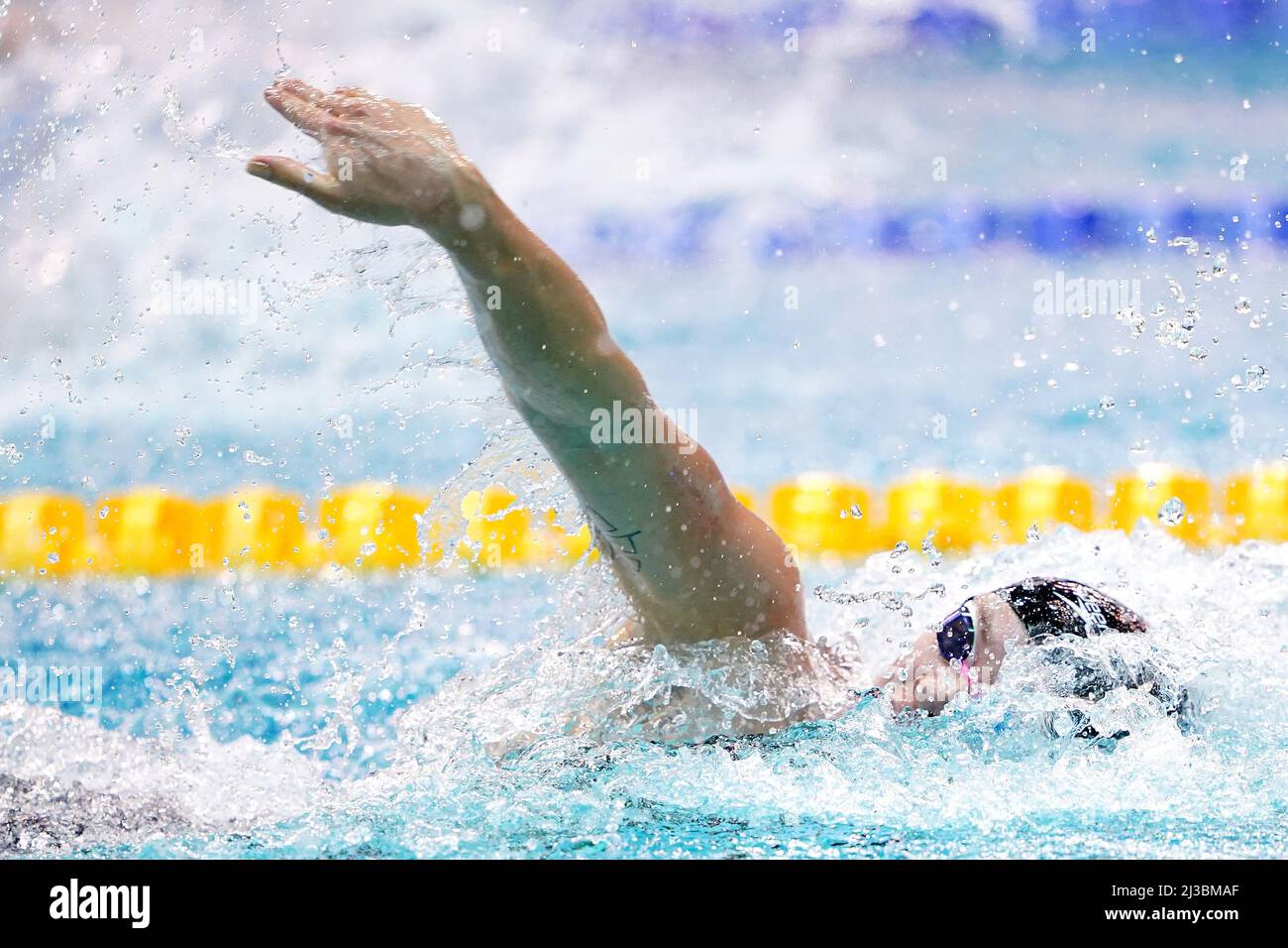 Loughborough NC's Anna Hopkin in action during the Women's Open 50m Freestyle heats on day three of the 2022 British Swimming Championships at Ponds Forge International Swimming Centre, Sheffield. Picture date: Thursday April 7, 2022. Stock Photo