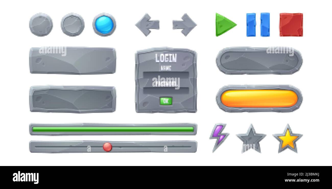 Set progress bars and game buttons ui or gui design elements. Cartoon
