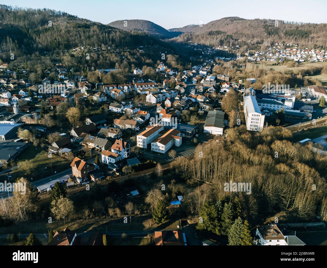 An aerial view of buildings and landscapes in Sonneberg, Thuringia