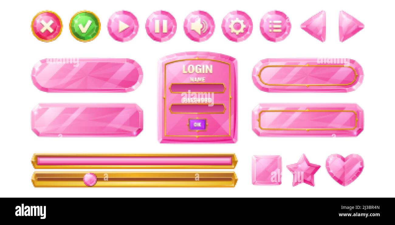 Pink diamond buttons for user interface design in game, video player or ...