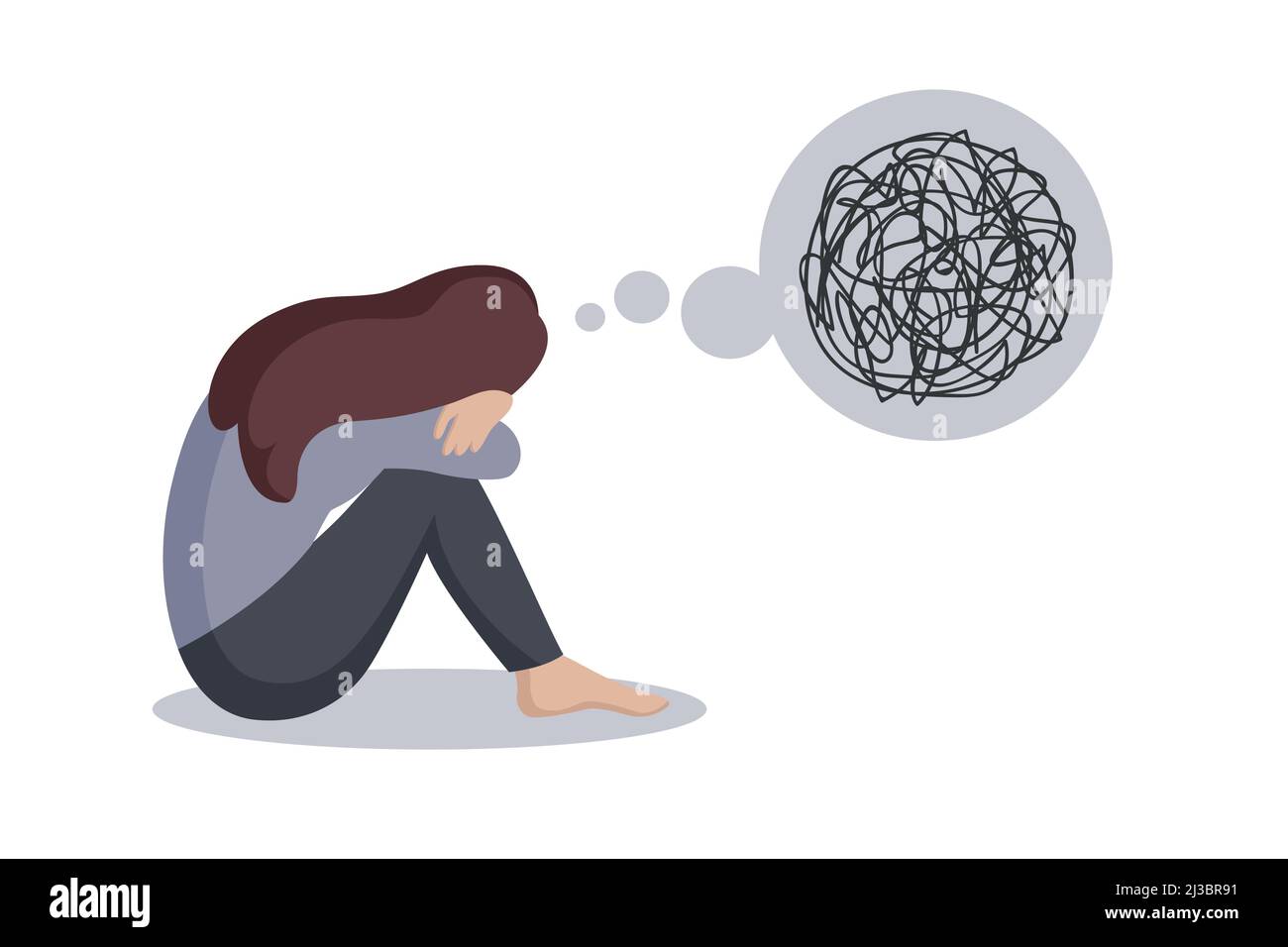 depressed girl sitting alone and thinking about trouble Stock Vector