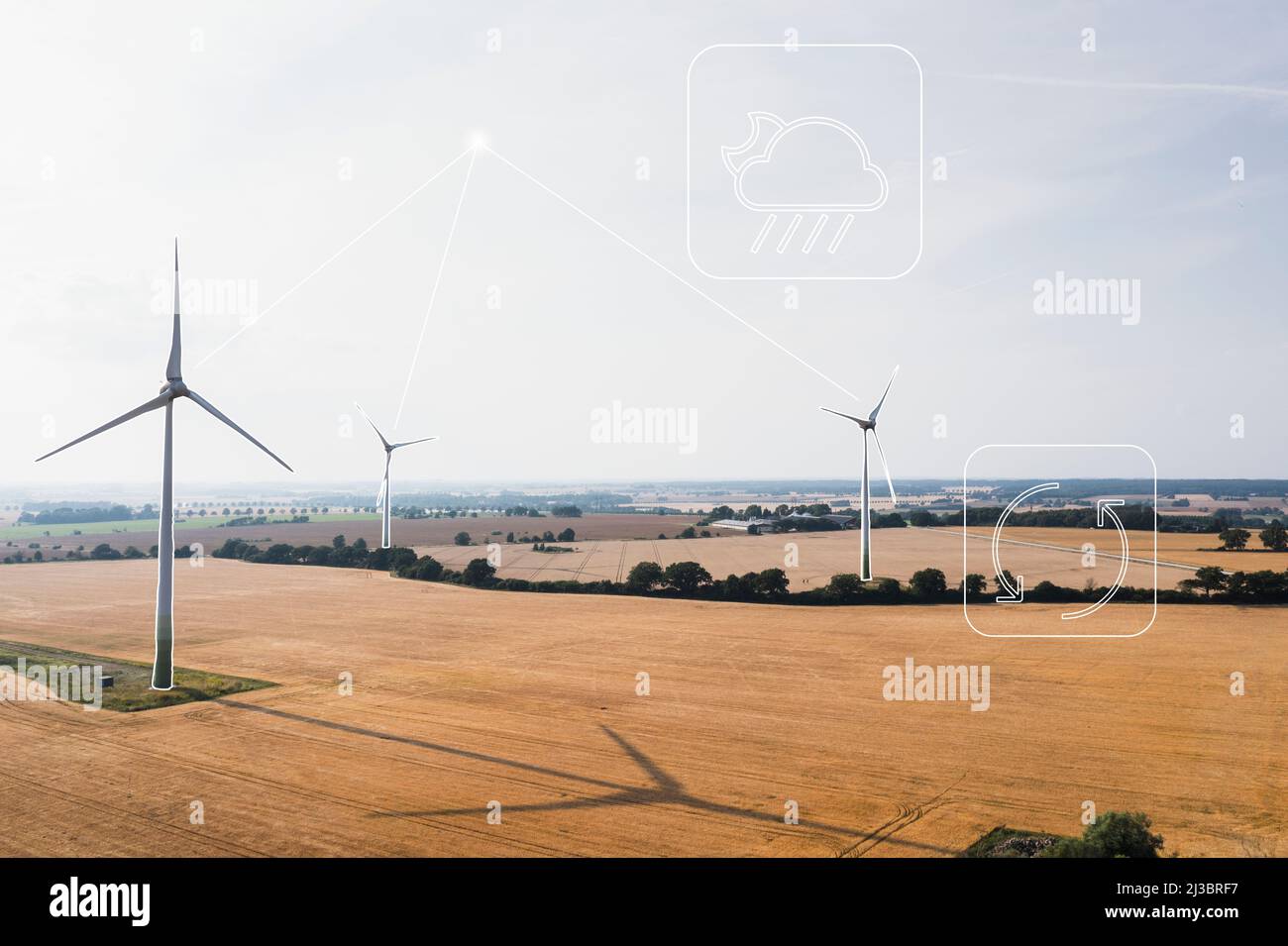 Wind turbines models in rural landscape Stock Photo - Alamy