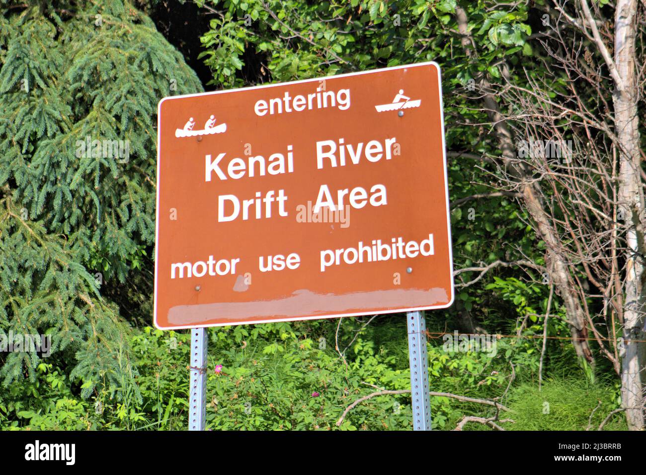 A sign at the boat launch on the Kenai River. Coopers Landing, Alaska