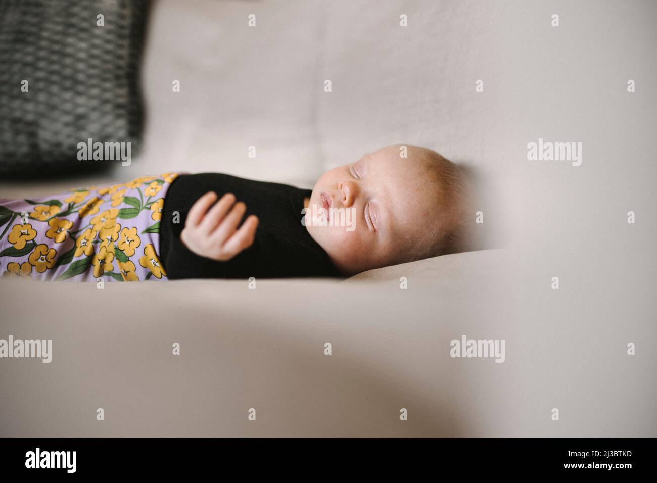 Newborn baby sleeping on sofa Stock Photo Alamy