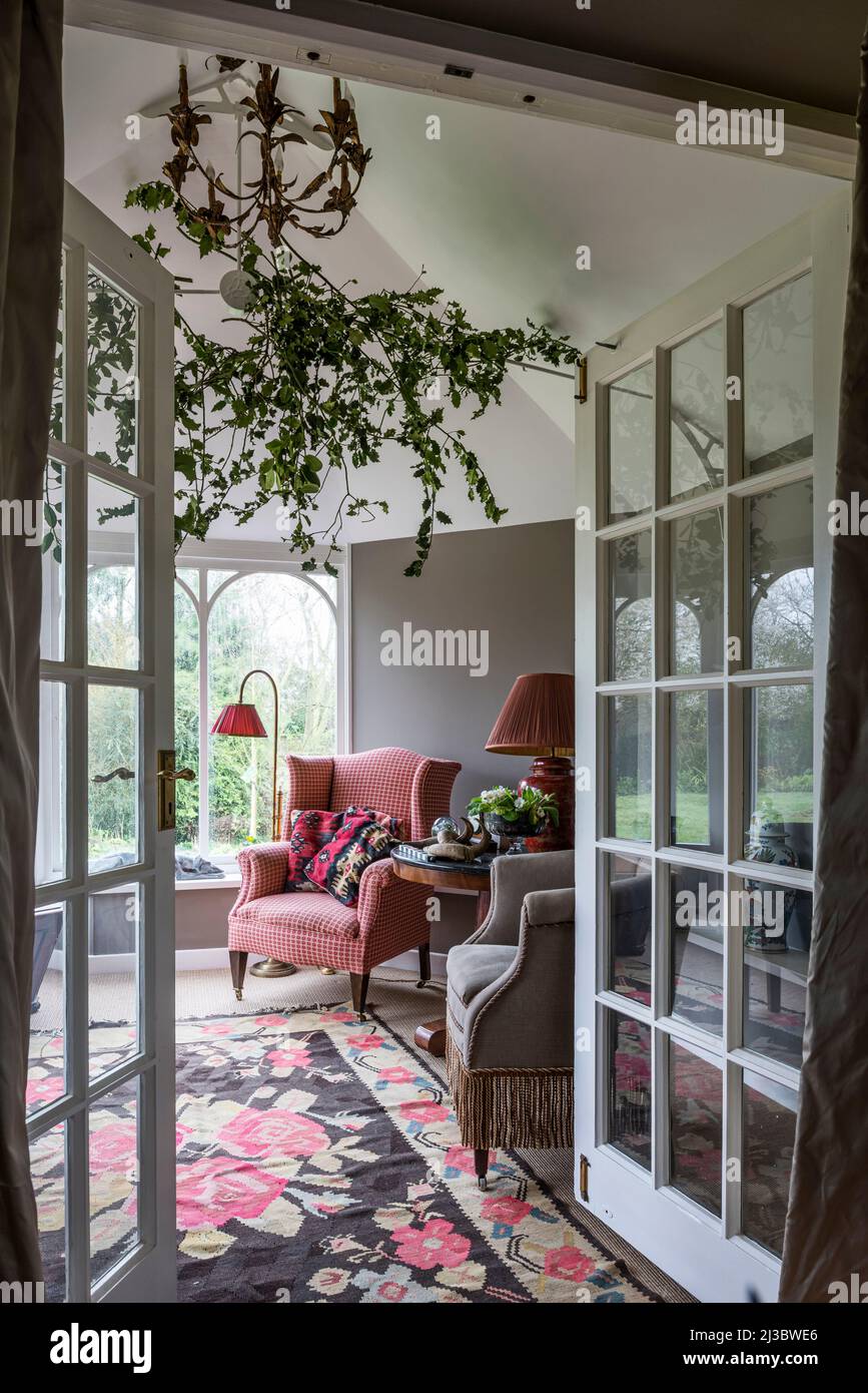 Mistletoe in doorway with 1960s marbel topped side table in