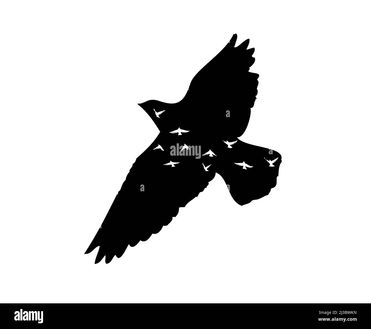 Silhouette flying abstraction birds on white background. Tattoo. Vector ...