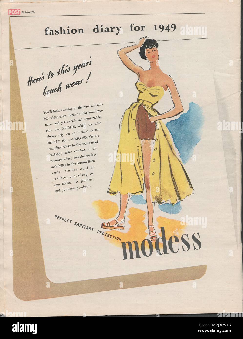 Vintega advertisement advert of Modess beach wear vintage fashion 1940s Stock Photo
