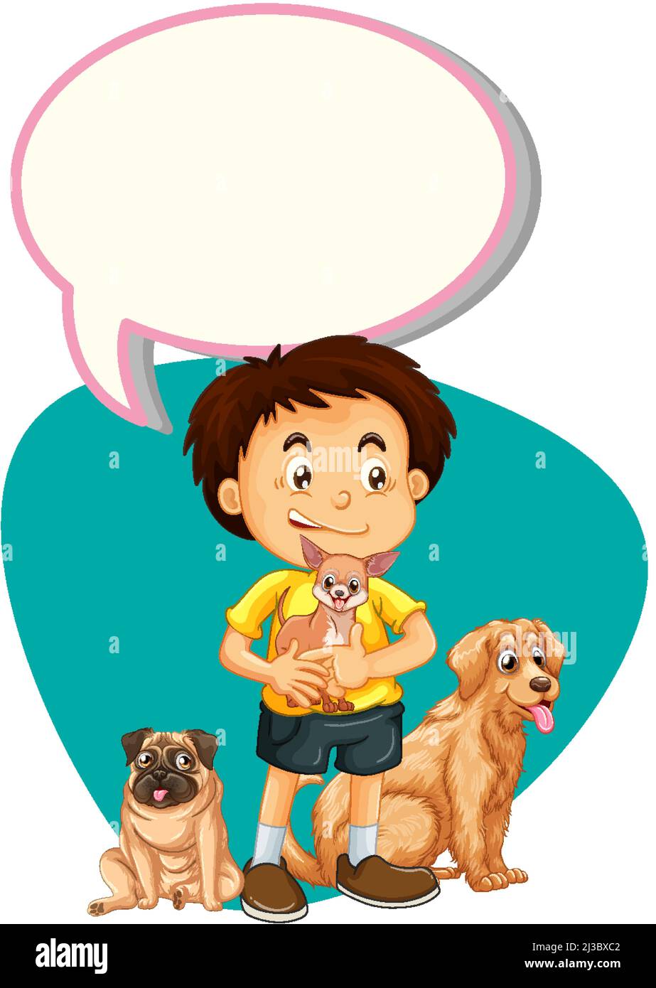 Speech bubble template with boy and dogs illustration Stock Vector ...