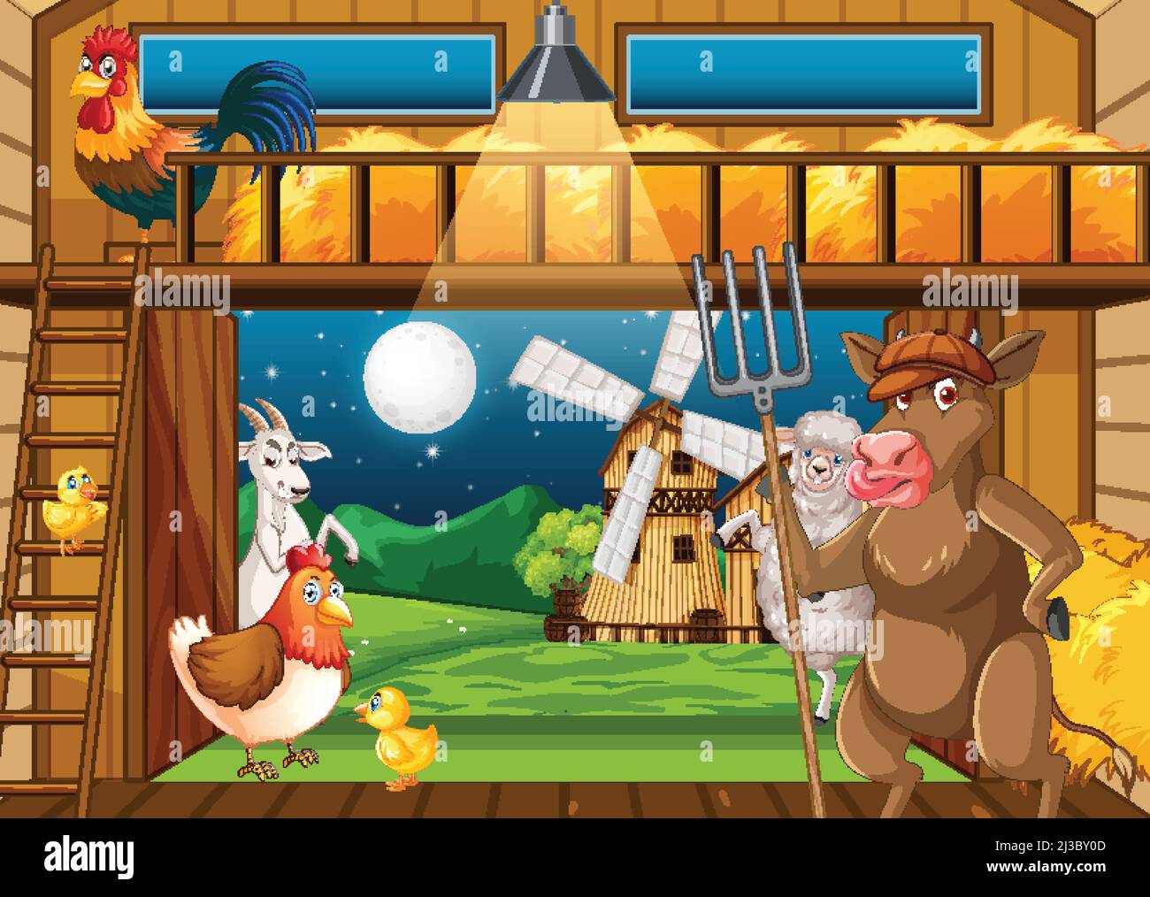 Farm scene with many animals illustration Stock Vector Image & Art - Alamy