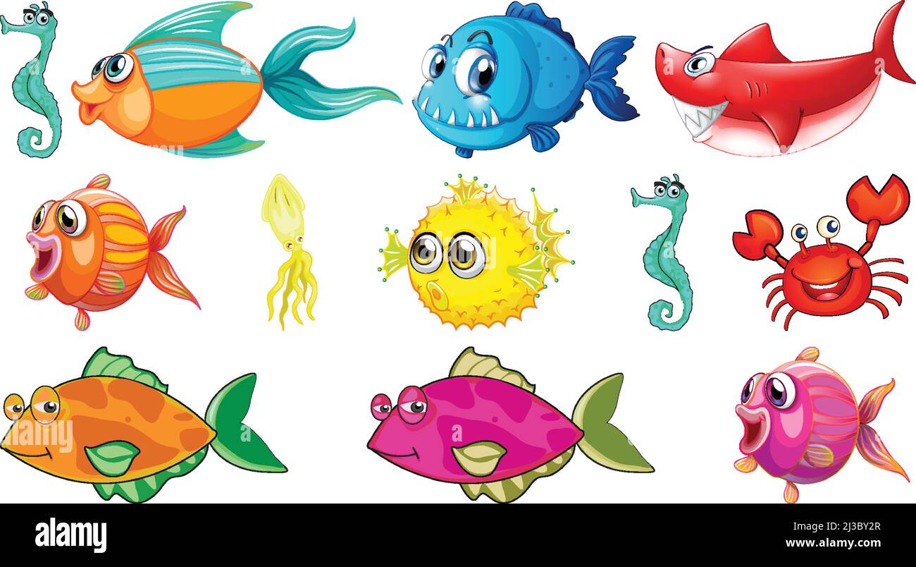 Sea animals cartoon collection illustration Stock Vector Image & Art ...