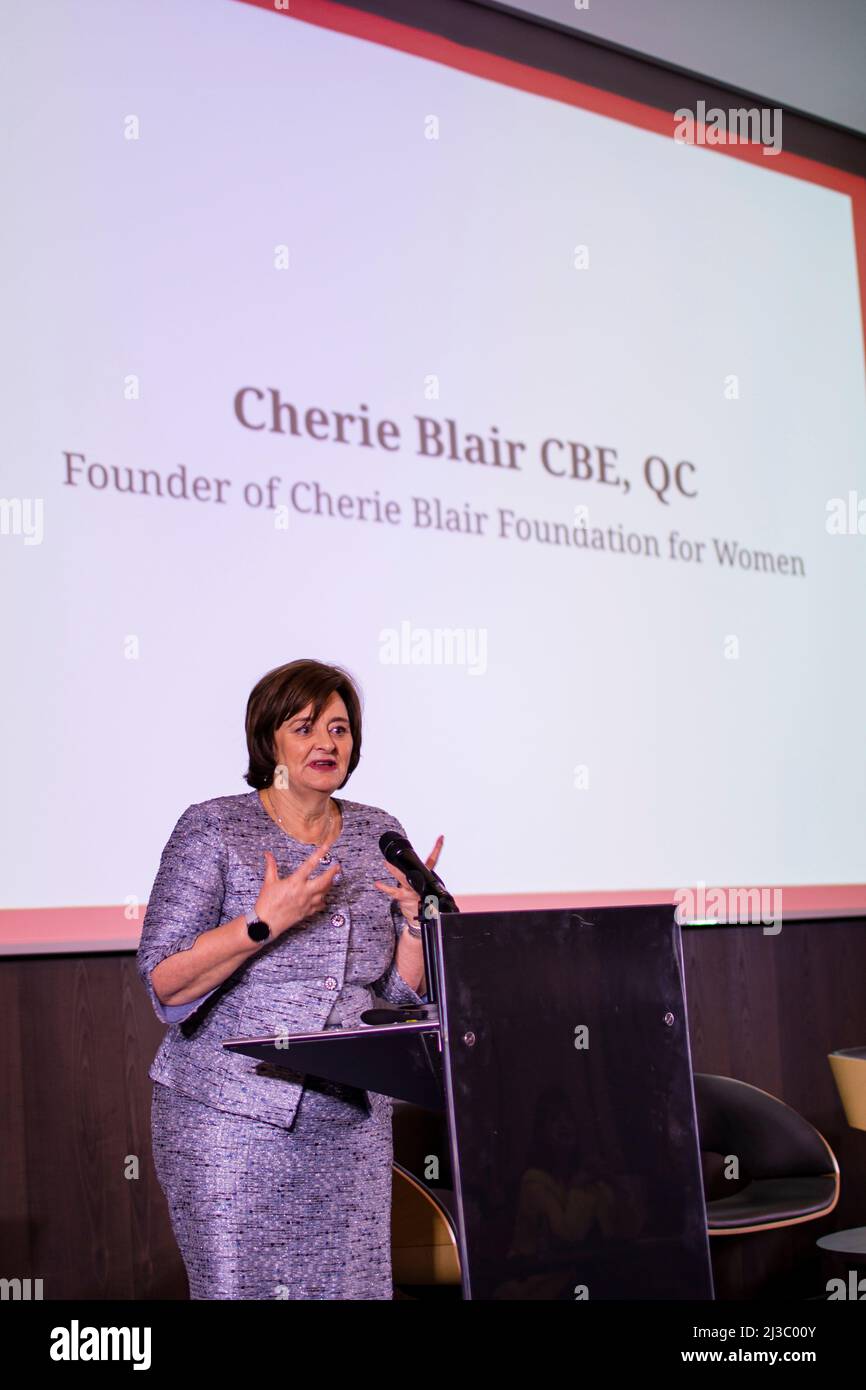 05 April 2022, Sofia, Bulgaria: Women on Boards conference, chaired by Cherie Blair, Founder of Cherie Blair Foundation for Women. Stock Photo