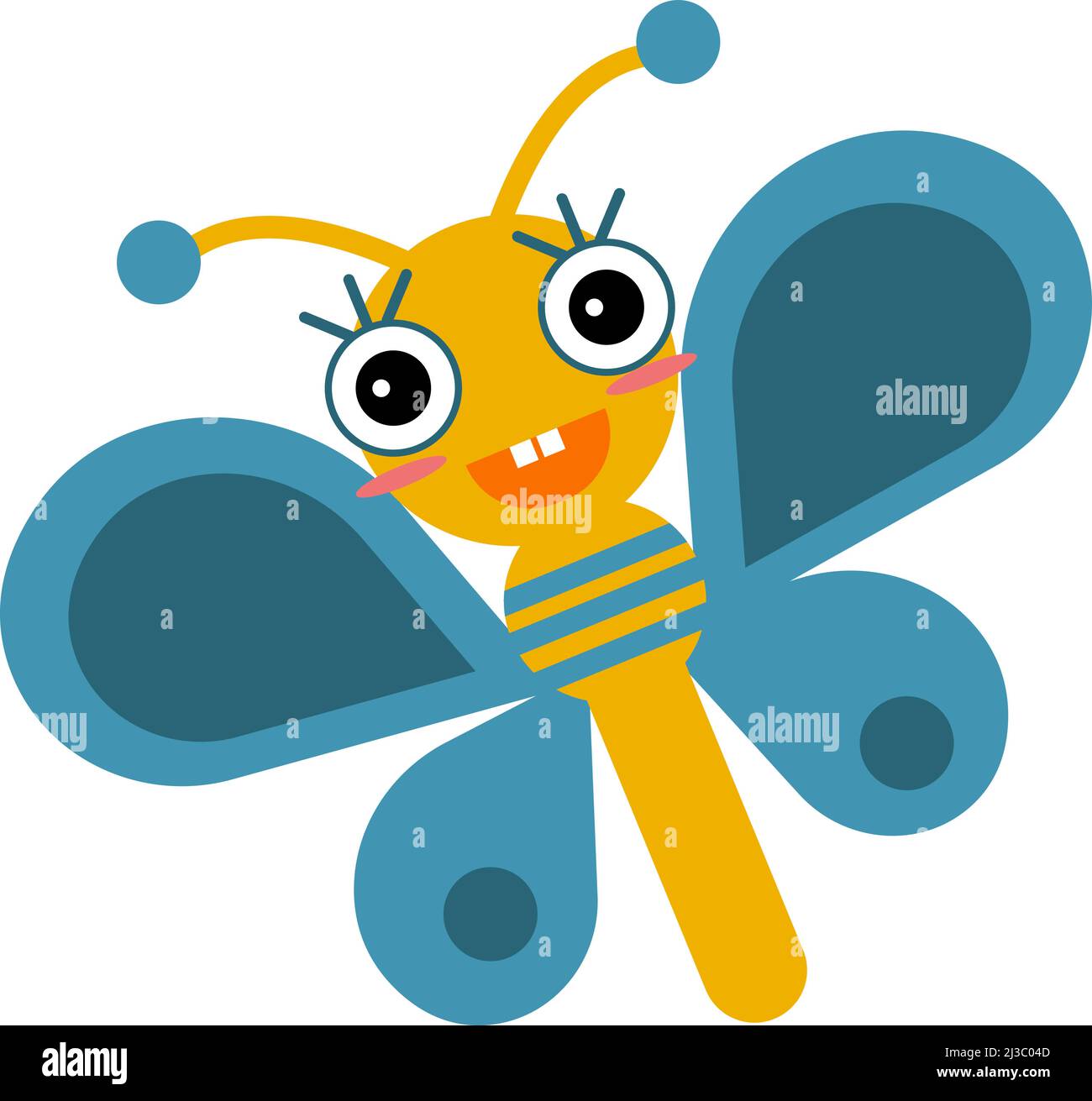 Smiling butterfly with cute blue wings. Cartoon kid character Stock Vector Image & Art Alamy