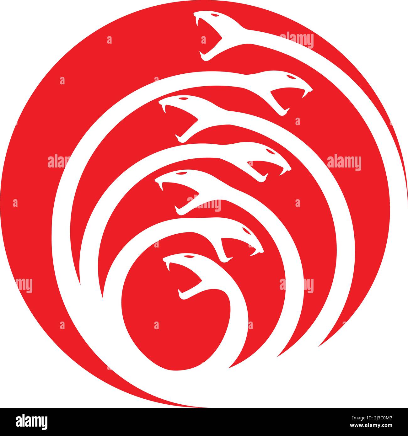 Seven Head Hydra symbol ouroboros style red and white Stock Vector