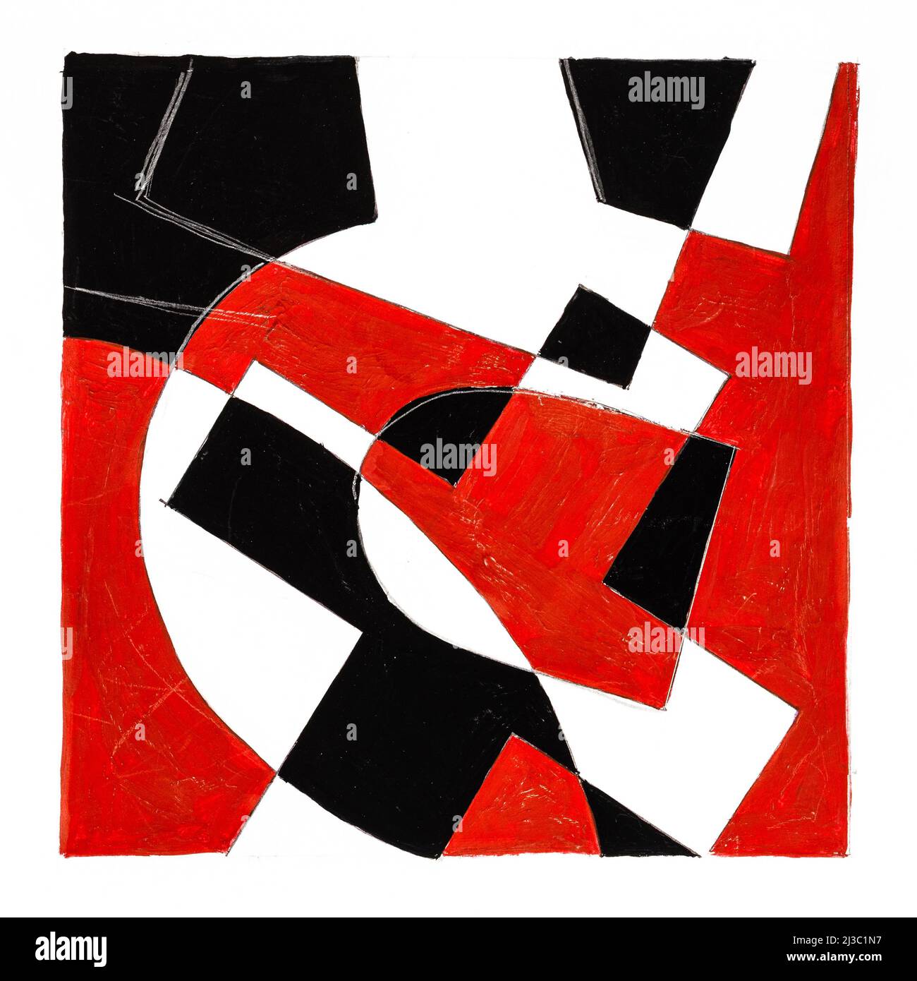 abstract graphic composition with inverted letter R hand drawn with red ...