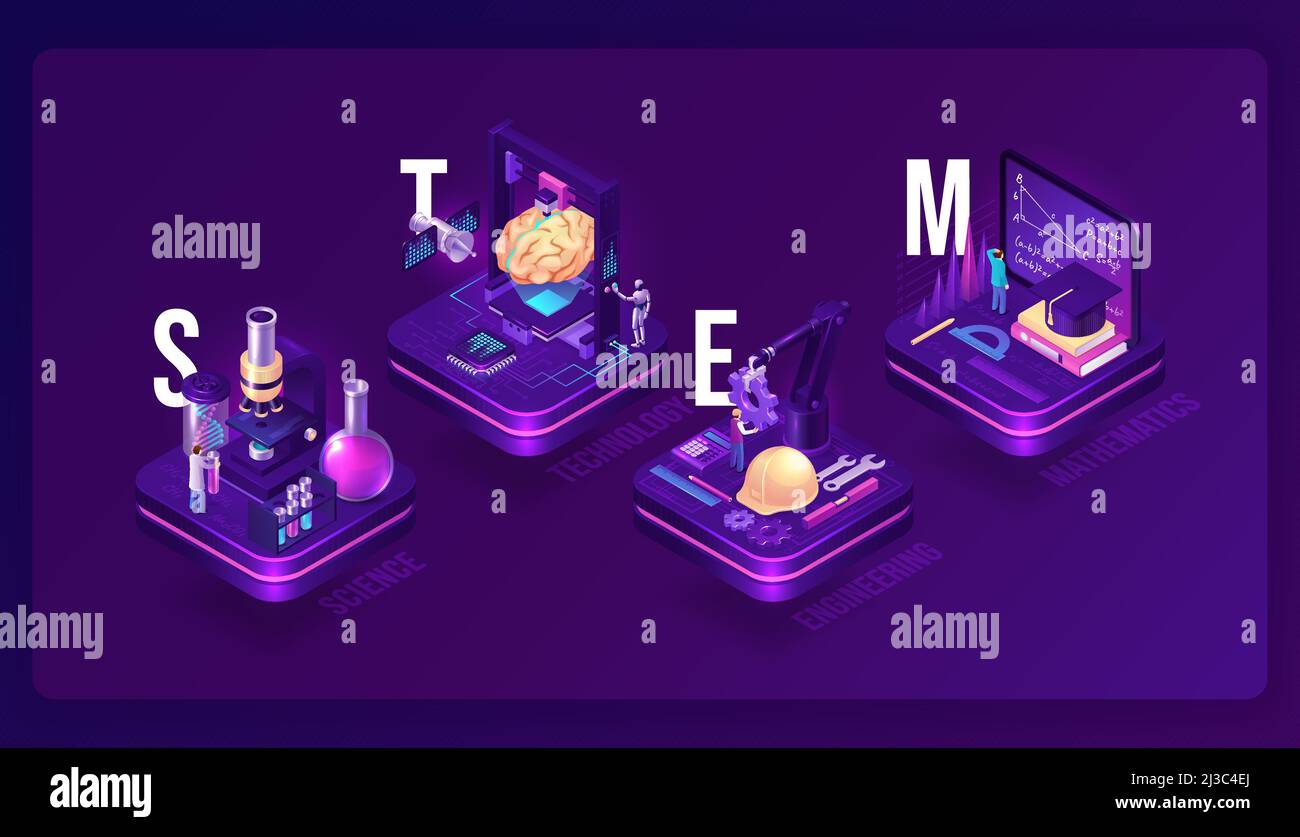 STEM education isometric concept with student doing engineering 3d vector  illustration Stock Vector Image & Art - Alamy
